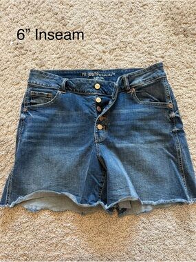Maurices Women's Dark Blue High-Rise Button-Front Jean Shorts